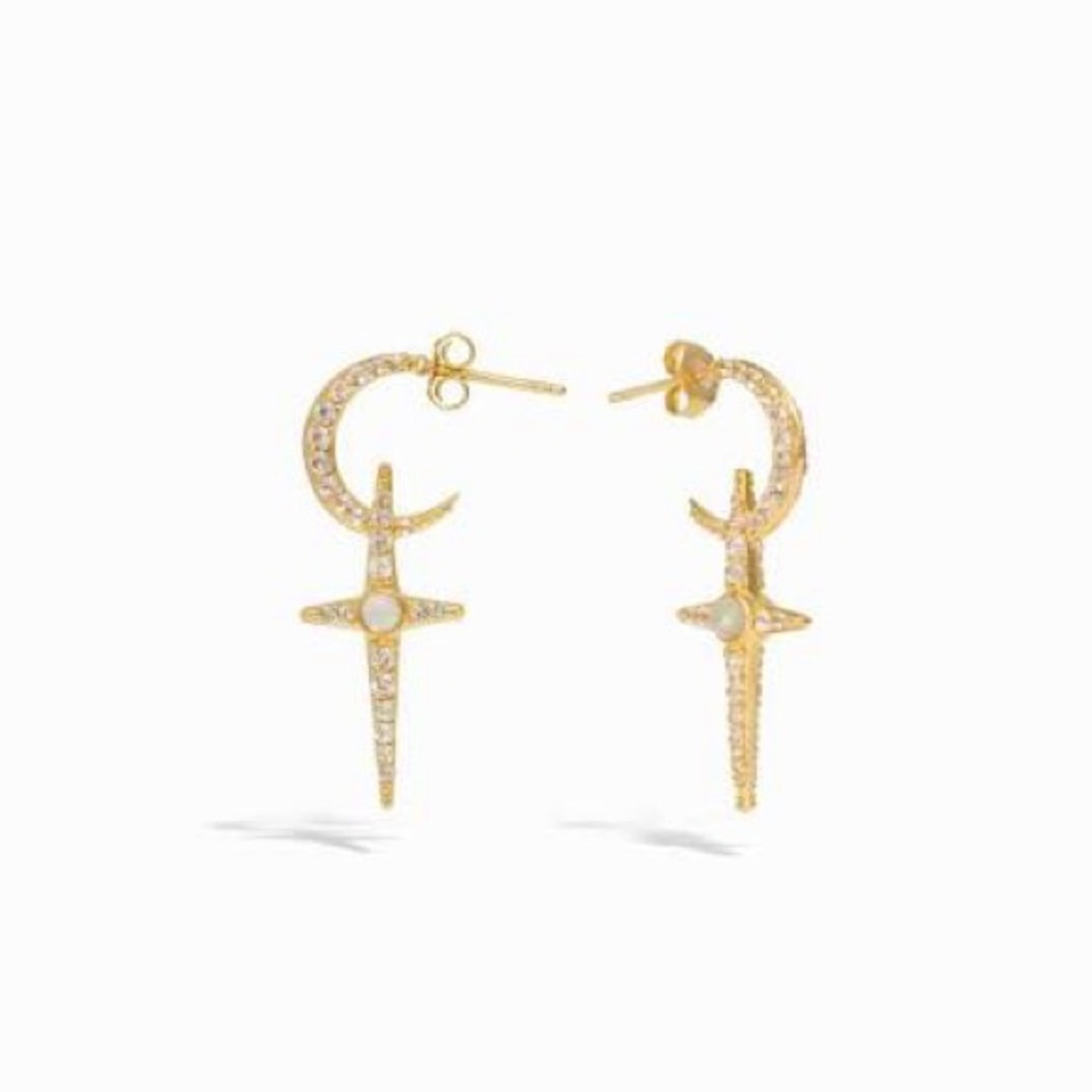 Awe Inspired Gold Crescent Cross Hoop Earrings